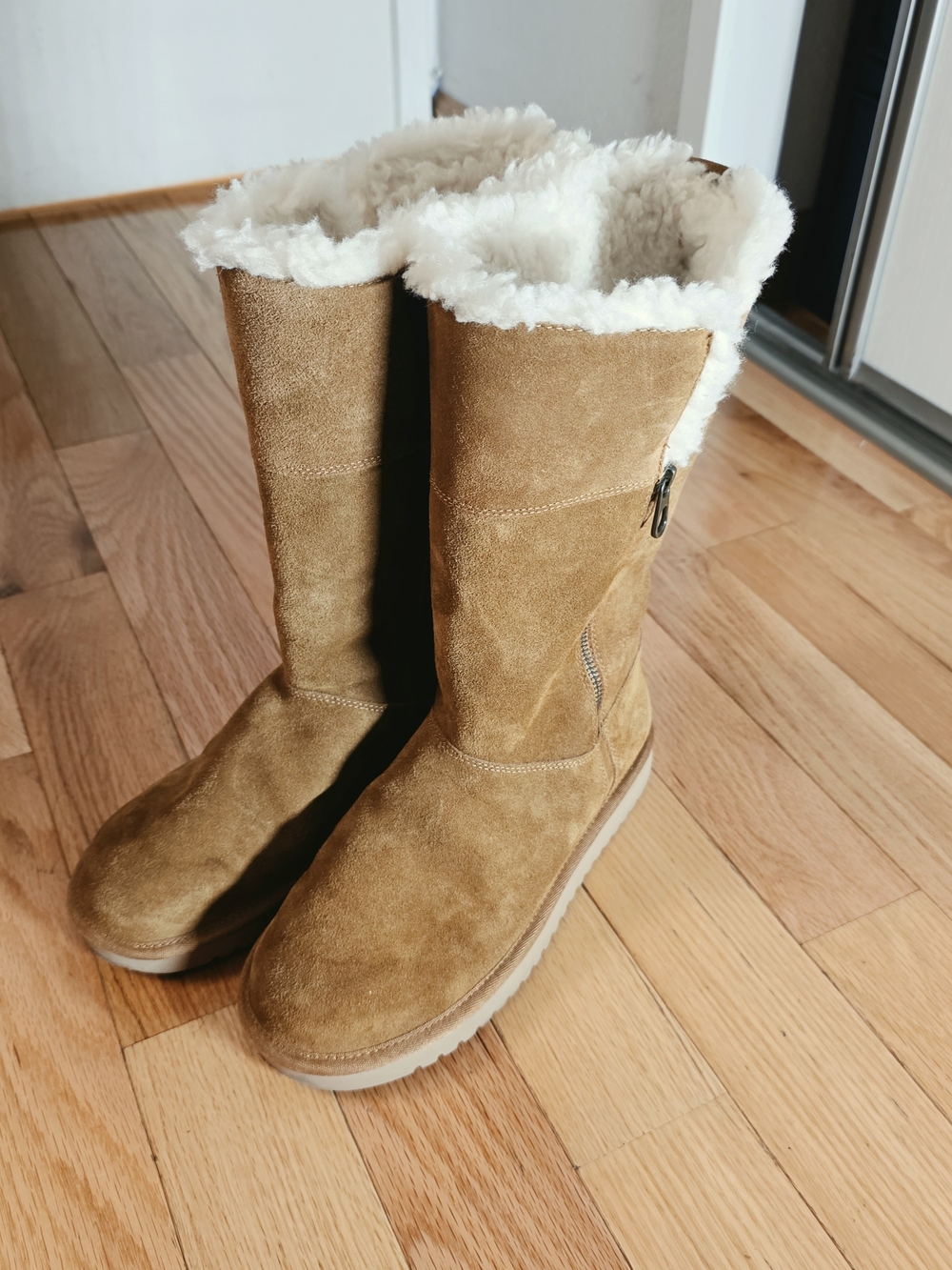 Koolaburra By UGG Tan Suede Mid-Calf Boots with White Shearling